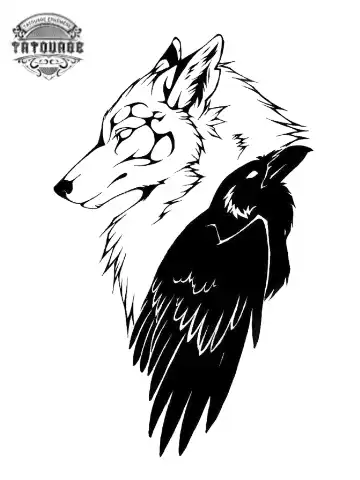 tatouage ephemere loup et corbeau Tatouage éphémère loup et corbeau