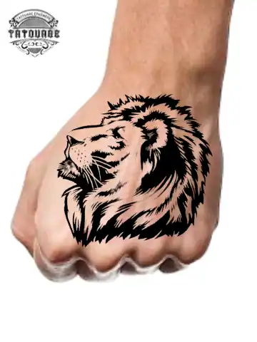 Tatouage éphémère main homme lion