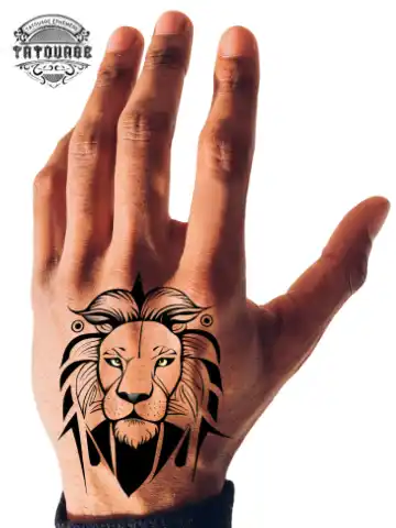 Tatouage éphémère main lion