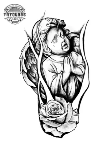 tatouage ephemere rose avec un ange Tatouage éphémère rose avec un ange