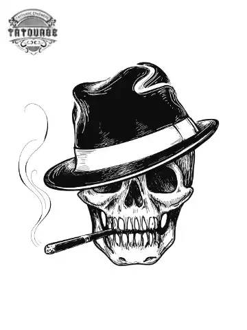 Tatouage éphémère tête de mort avec chapeau