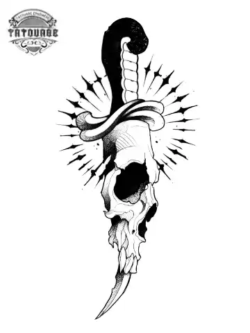 tatouage ephemere tete de mort avec un poignard Tatouage éphémère tête de mort avec un poignard