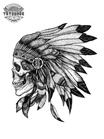 tatouage ephemere tete de mort coiffe indienne Tatouage éphémère tête de mort coiffe indienne