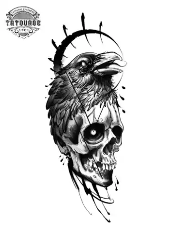 tatouage ephemere tete de mort corbeau Tatouage éphémère tête de mort corbeau