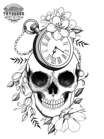tatouage ephemere tete de mort et montre a gousset Tatouage éphémère tête de mort et montre à gousset