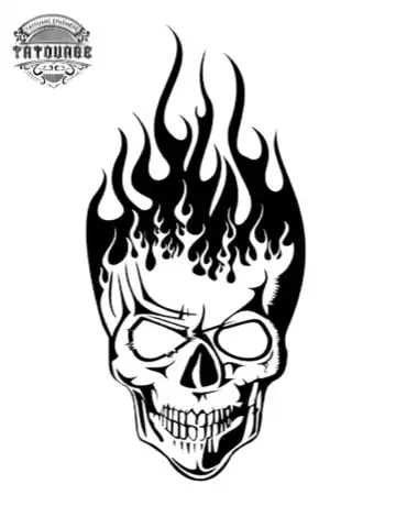 tatouage ephemere tete de mort flamme Tatouage éphémère tête de mort flamme
