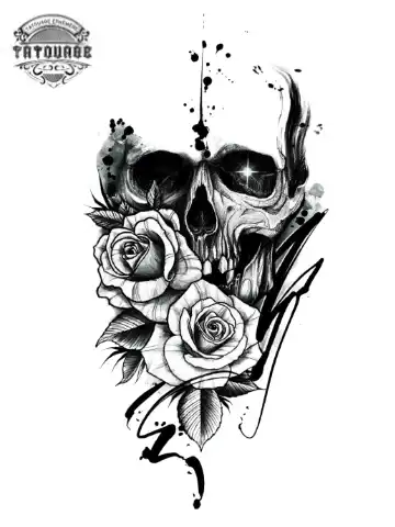 tatouage ephemere tete de mort fleur Tatouage éphémère tête de mort fleur