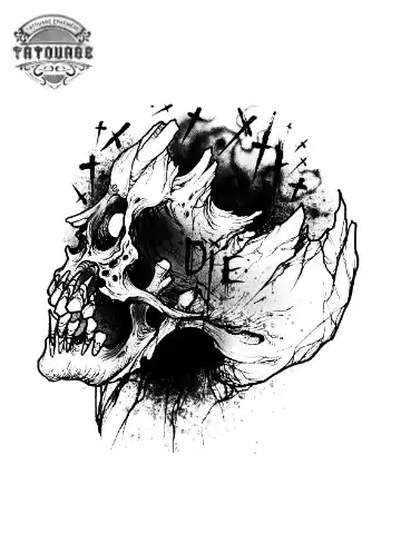 tatouage ephemere tete de mort gothique Tatouage éphémère tête de mort gothique