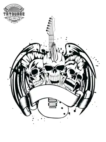 tatouage ephemere tete de mort guitare Tatouage éphémère tête de mort guitare
