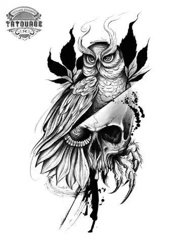 tatouage ephemere tete de mort hibou Tatouage éphémère tête de mort hibou
