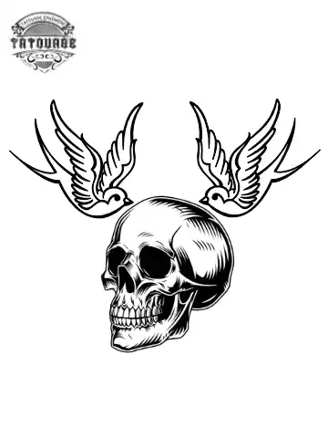 tatouage ephemere tete de mort hirondelle Tatouage éphémère tête de mort Hirondelle