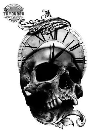 Tatouage éphémère tête de mort Horloge