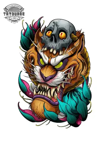 tatouage ephemere tete de mort lion Tatouage éphémère tête de mort lion