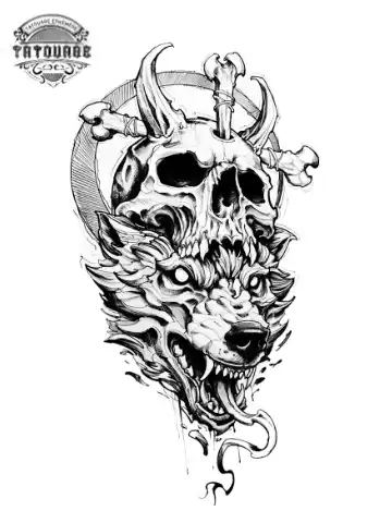 tatouage ephemere tete de mort loup Tatouage éphémère tête de mort loup
