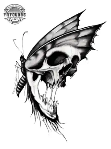 tatouage ephemere tete de mort papillon Tatouage éphémère tête de mort papillon