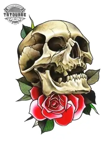 tatouage ephemere tete de mort rose femme Tatouage éphémère tête de mort rose femme