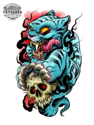 tatouage ephemere tete de mort tigre Tatouage éphémère tête de mort tigre