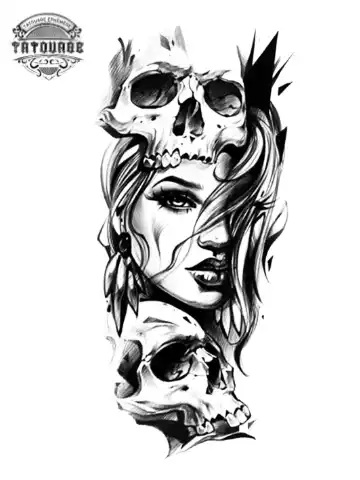 tatouage ephemere visage femme tete de mort Tatouage éphémère visage femme tête de mort
