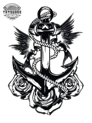 Tatouage éphémère ancre fleur