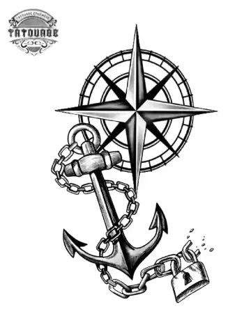 Tatouage éphémère ancre marine et boussole