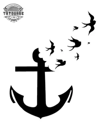 Tatouage éphémère ancre marine oiseau