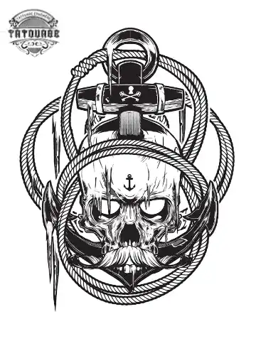 Tatouage éphémère ancre tête de mort