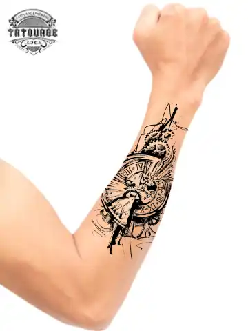 Tatouage éphémère avant bras homme horloge