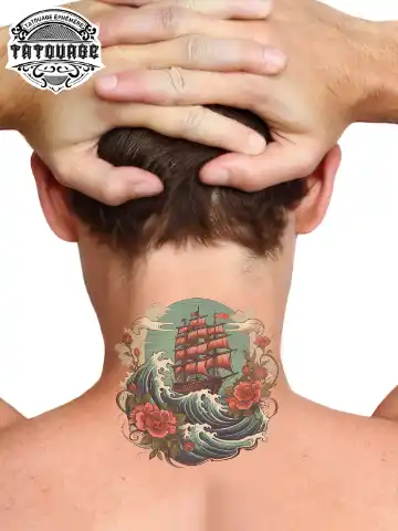 Tatouage éphémère bateau nuque