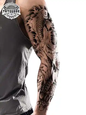 Tatouage éphémère bras complet carpe koi