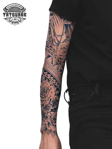 Tatouage éphémère bras complet chapelet
