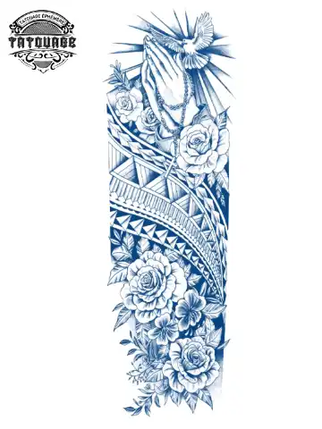 Tatouage éphémère bras complet chapelet
