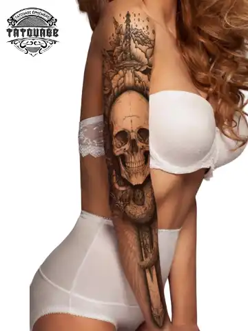 tatouage ephemere bras complet crane photo Tatouage éphémère bras complet crâne