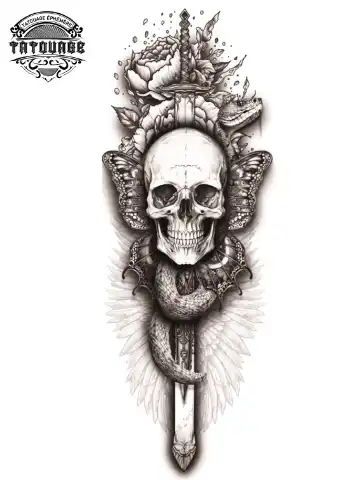 tatouage ephemere bras complet crane Tatouage éphémère bras complet crâne
