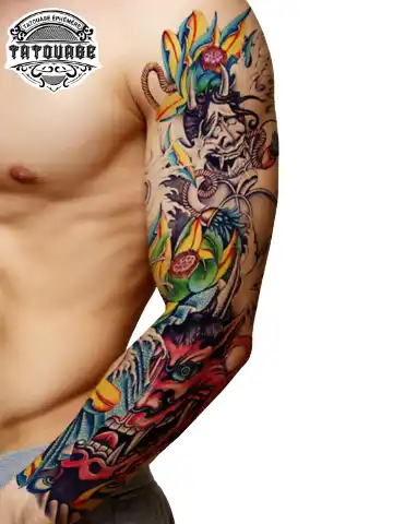 Tatouage éphémère bras complet homme japonais