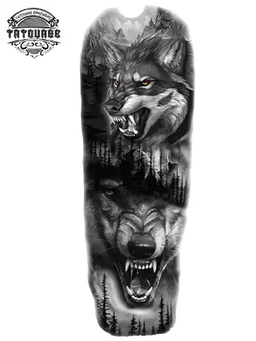Tatouage éphémère bras complet homme loup