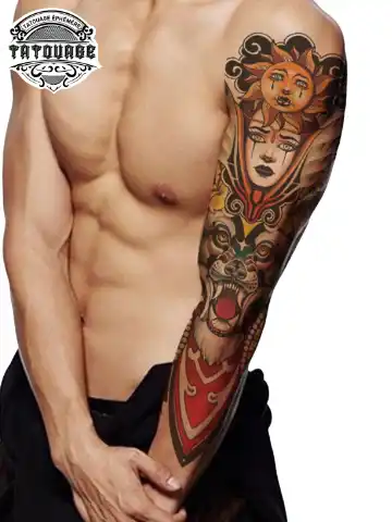 Tatouage éphémère bras complet homme old school