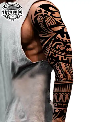 Tatouage éphémère bras complet homme polynésien