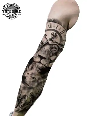 Tatouage éphémère bras complet horloge
