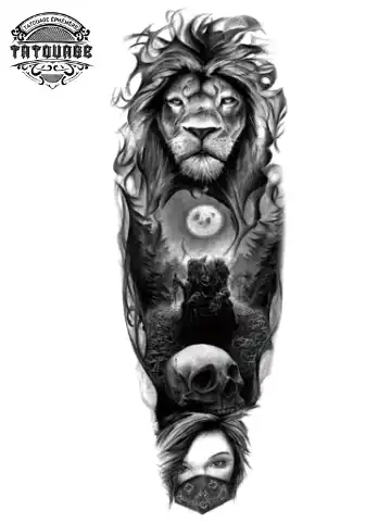 Tatouage éphémère bras complet lion