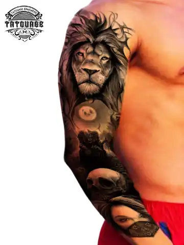 Tatouage éphémère bras complet lion