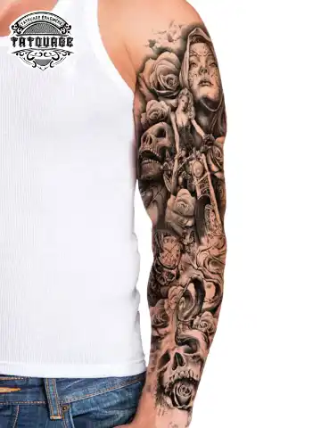 tatouage ephemere bras complet mort photo Tatouage éphémère bras complet mort