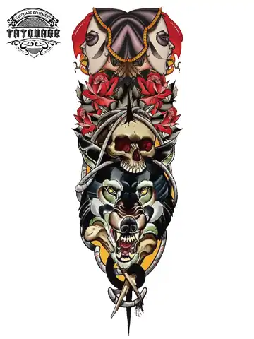 Tatouage éphémère bras complet old school