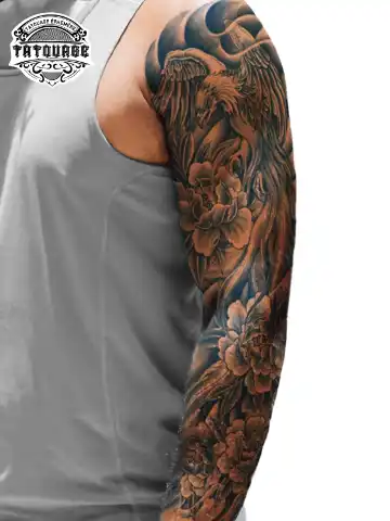 Tatouage éphémère bras complet phœnix