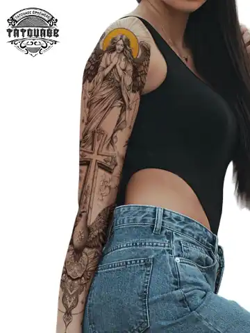Tatouage éphémère bras complet religieux