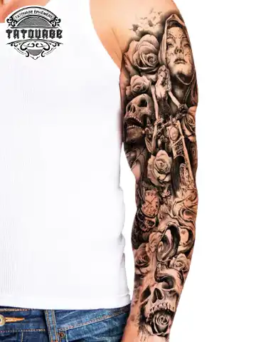 Tatouage éphémère bras complet rose