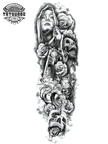 Tatouage éphémère bras complet rose