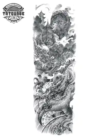 Tatouage éphémère bras japonais noir et blanc