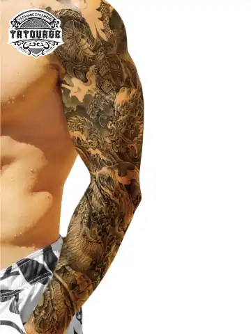 Tatouage éphémère bras japonais noir et blanc