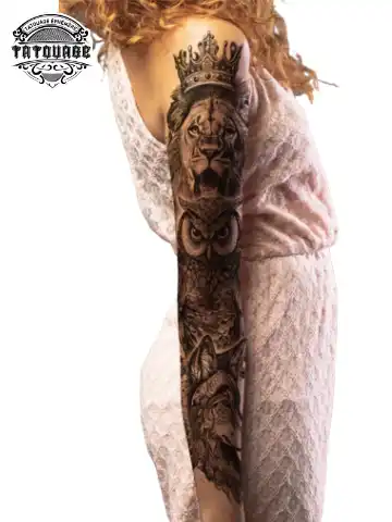 Tatouage éphémère bras lion femme