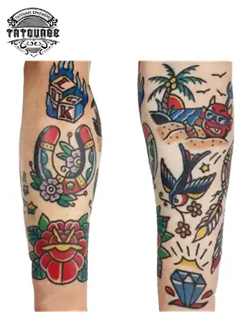 Tatouage éphémère bras old school